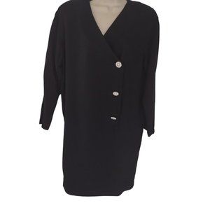 NOS Virgo II 80's Black Button Up Shirt Midi Dress Jeweled Buttons M/L